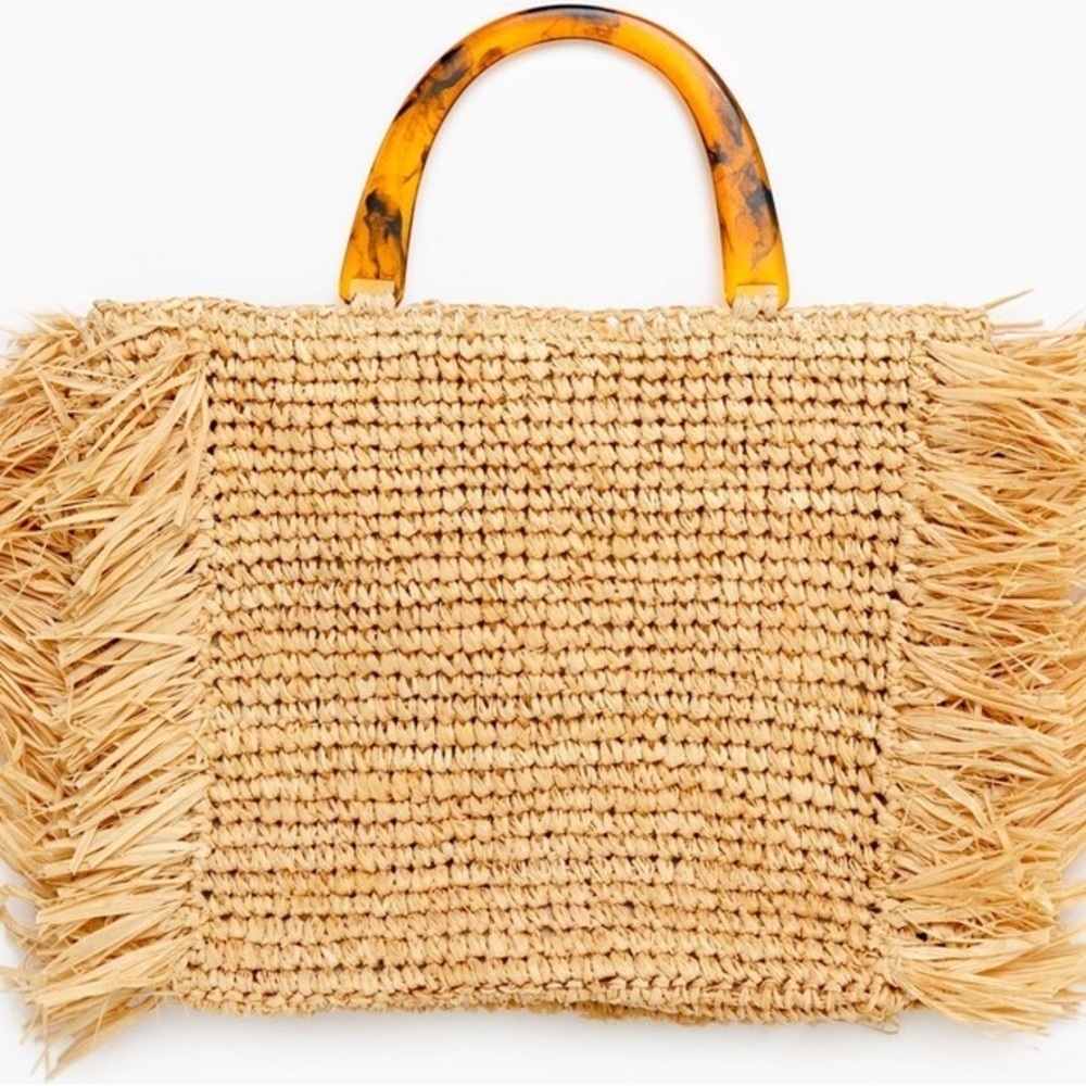 Hat Attack Natural Straw Tote with Tortoiseshell Handles